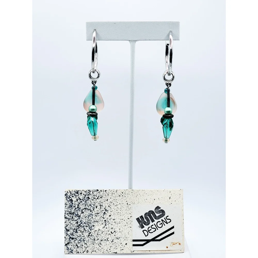HMS Designs Czech Glass Beaded Hoop Dangle Earrings Vintage